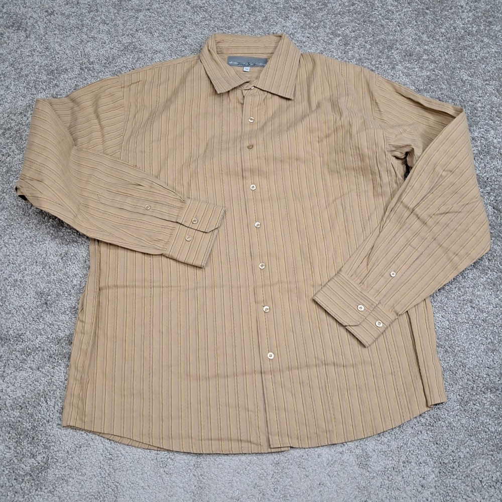 Mac & Jac Mens Tan Striped Long Sleeve Button Up‎ Shirt Size Large